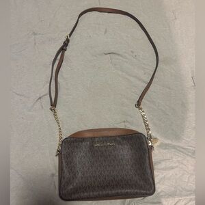 Michael Kors Dark Brown Crossbody Bag with Gold Accents